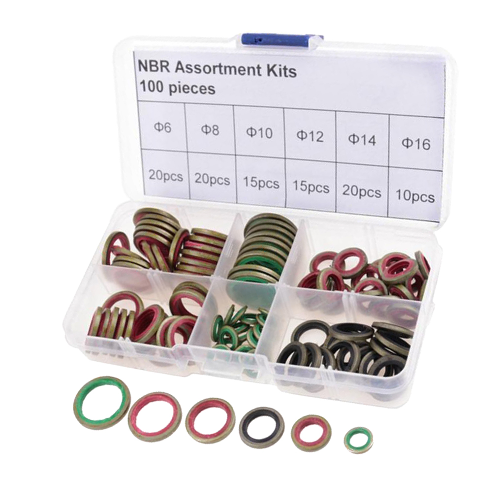 100 Pieces M6 M8 M10 M12 M14 M16 Self-Centered Seal Washer Kits