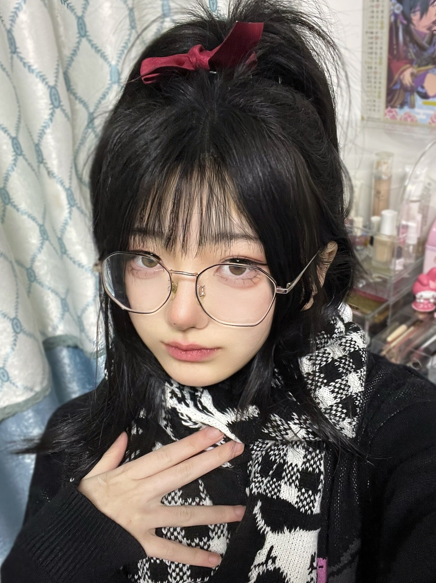 Punk Harajuku Japan Sjaal Gothic Y2k Meisje Subcultuur Schedel Sjaals Warme Gebreide Sjaal Zwart Wit Winter Sjaals