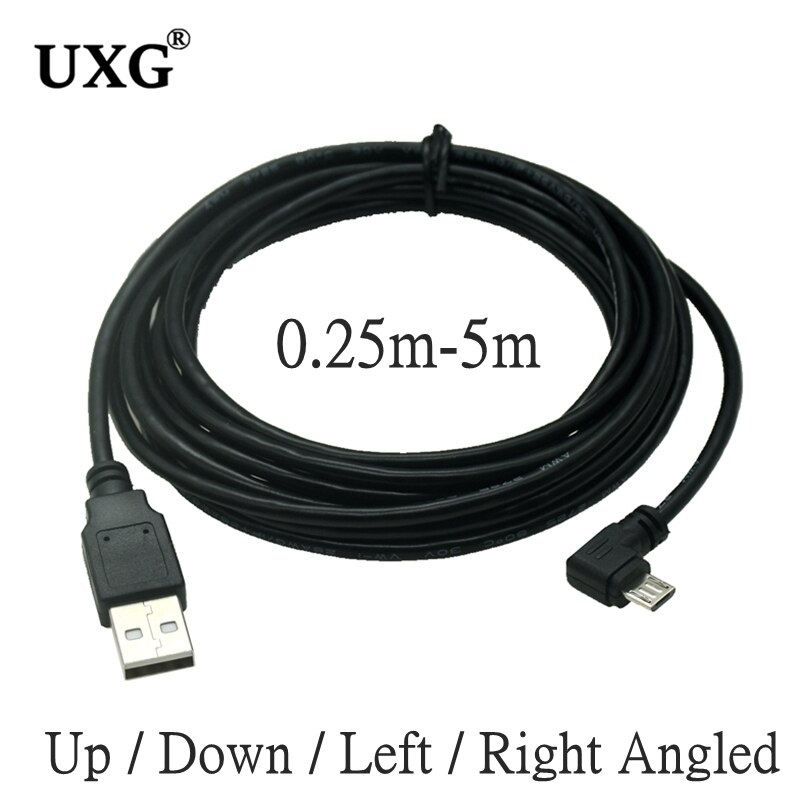 Up Down Left Right Angled 90 Degree USB Micro USB Male to USB male Data Charge connector Cable 25cm 50cm for Tablet 5ft 1m 3M 5M