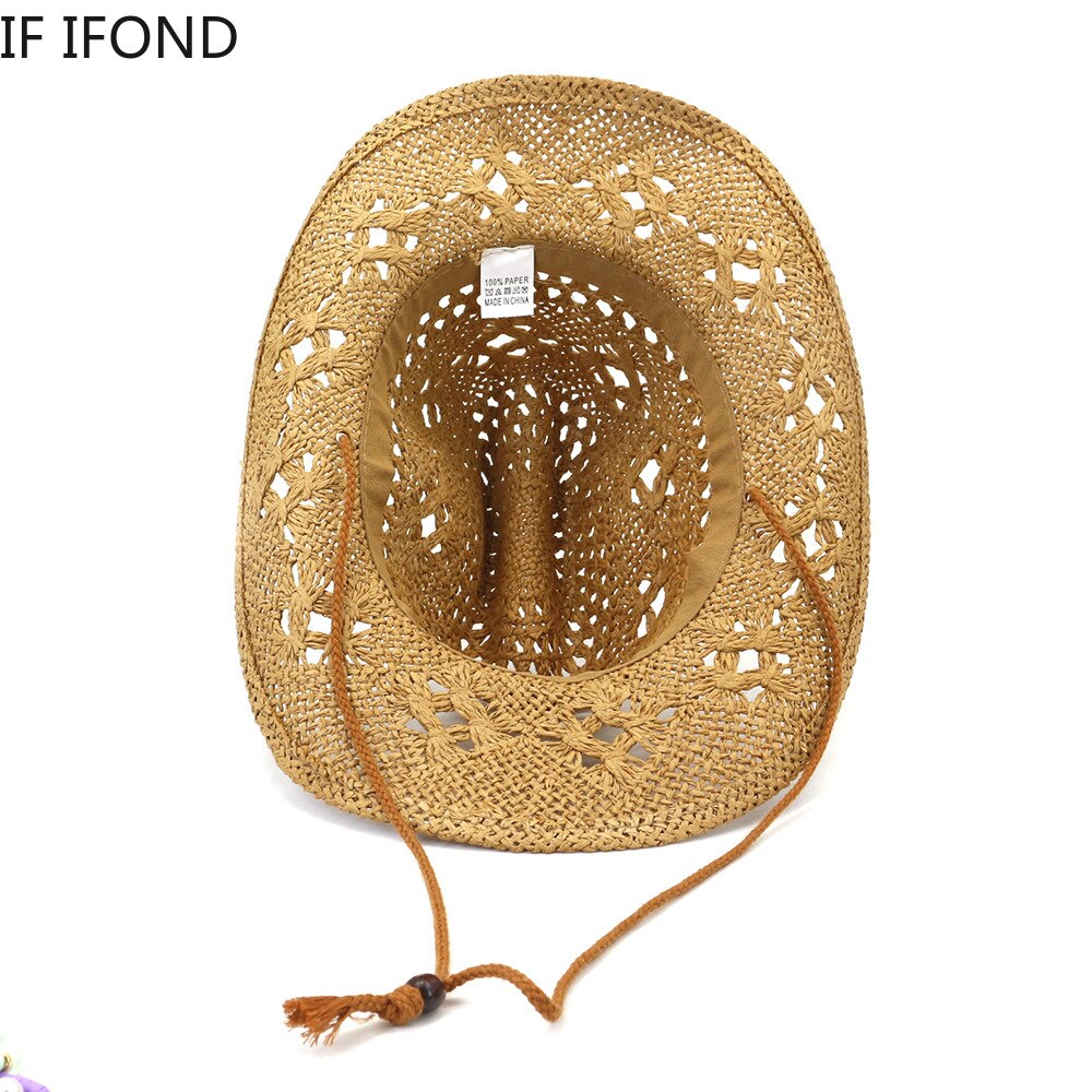 Hechos a mano nuevos hueco vaquera vaquero del oeste sombrero amplia sombrero con visera de Jazz sol playa sombreros Gorros Hombre