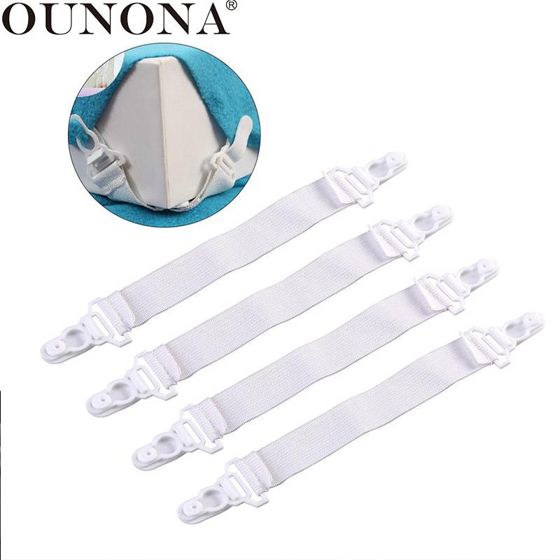 OUNONA 4pcs Garter Style Elastic Bed Sheet Grippers Garter Fastener Straps with Rubber Button Hook & Clasp