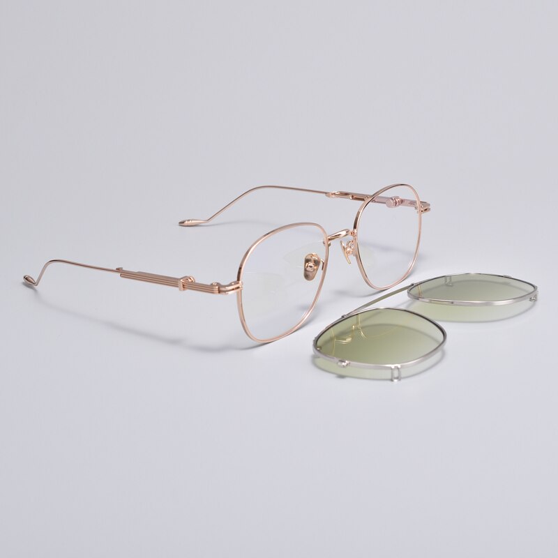 korean Prescription Eyeglasses Frame With clip men Women Round Myopia Optical Gentle Diplo-the cub 032 Glasses Frame: Gold green