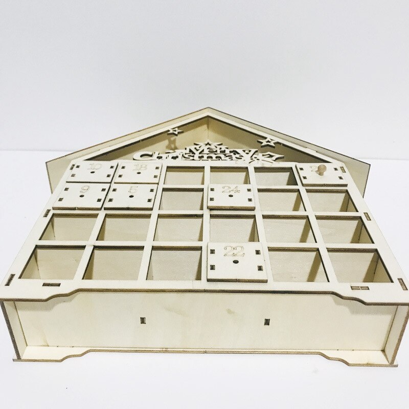 Houten adventskalender, aftellampjes, kerstverlichting, 24 uittrekbare lades, led-lampjes, kerstversiering, adventskalender