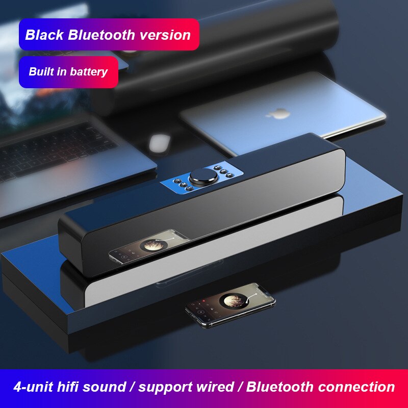 LED TV réveil Portable sans fil Bluetooth haut-parleur colonne stéréo basse barre de son FM Radio USB Subwoofer pour ordinateur TV téléphone: black Mirror