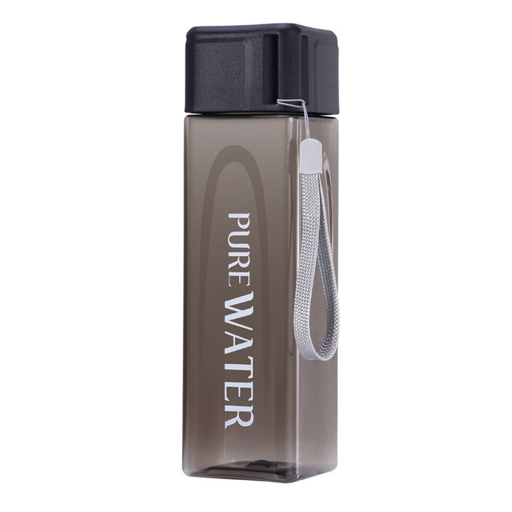 480ml Square Frosted Plastic Water Bottle Portable Transparent Bottle Fruit Juice Leak-proof Outdoor Sport Travel Camping Bottle: black