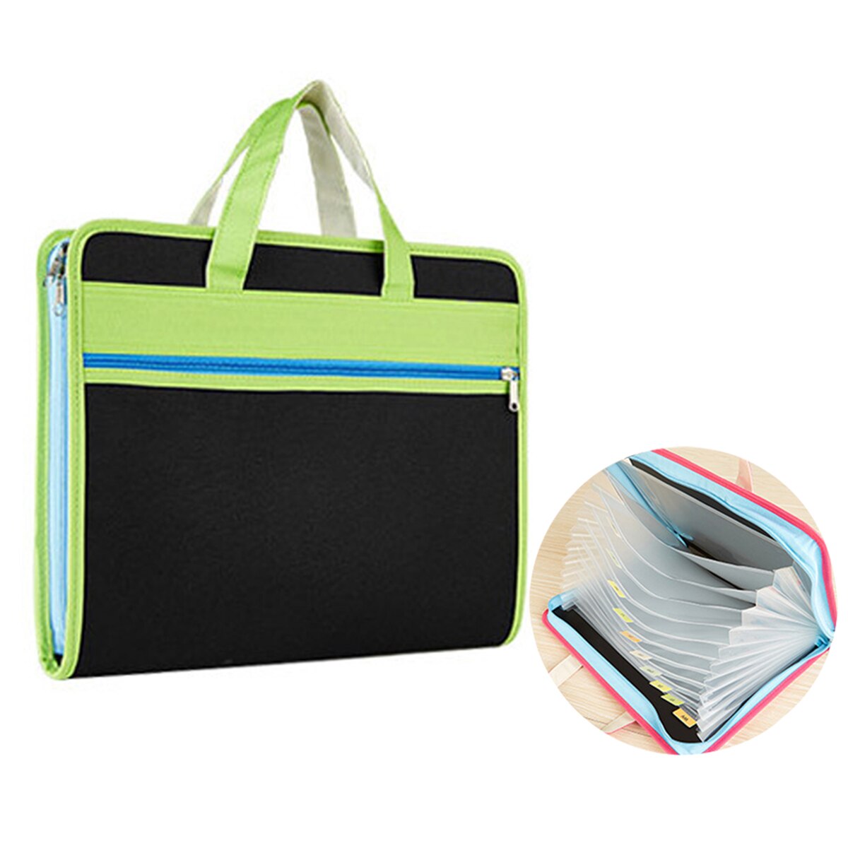 13 Zakken Uitbreiden Bestandsmap A4 Size Kleur Canvas Accordeon Document Organizer Rits Sluiting Met Draagbare Handvat: Black