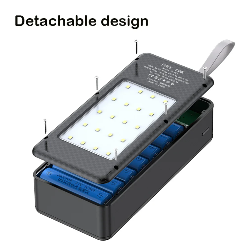 Boîtier de stockage de batterie externe, lampe de poche C21, charge rapide DC, touristes, coque bricolage, support 18650, batterie 22.5W, 21, 18650