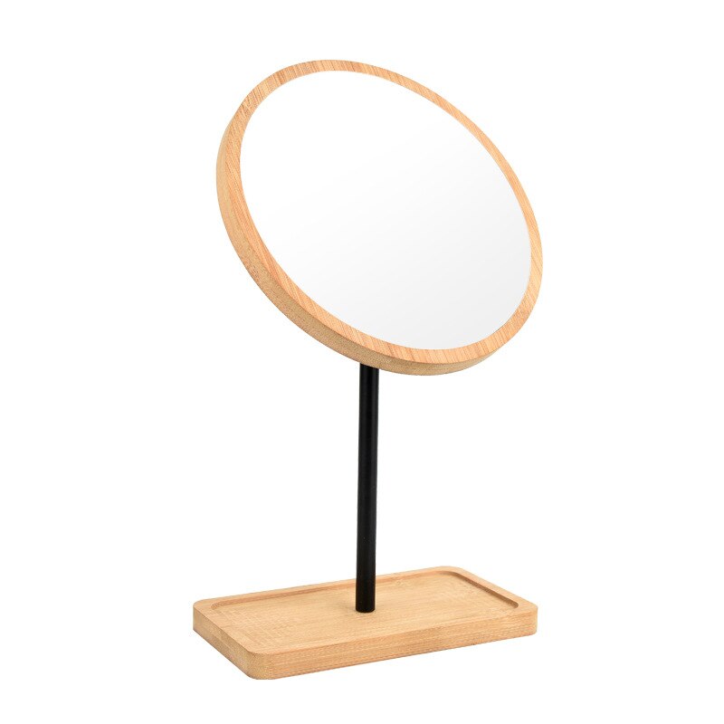 Houten bureau led make-upspiegel 360 graden draaibaar usb-oplaadbaar intelligent verstelbaar licht touchscreen schoonheidsspiegel: Lading-drie kleur