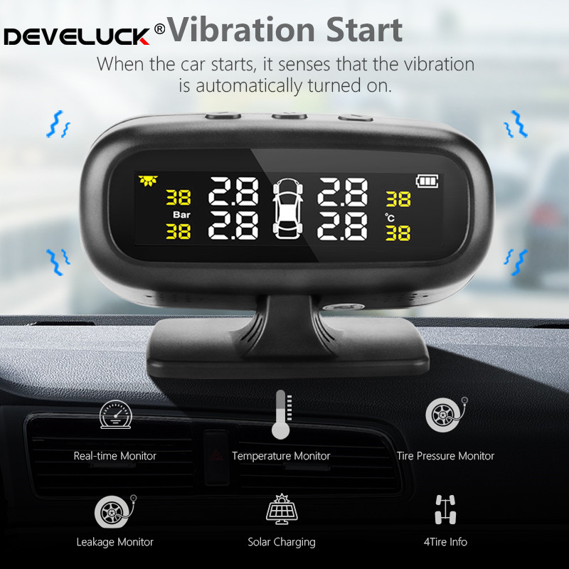 TPMS Tire Pressure Monitoring System High-precision Solar Intelligent Temperature Warning Display USB Output tpms with 4 Sensors