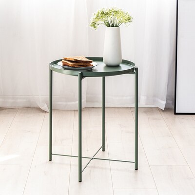 Modern Foldable Metal Coffee Table Round Table Living Room Side Table Detachable Tray Multi-use Home Furniture Storage Rack: 1 layer green