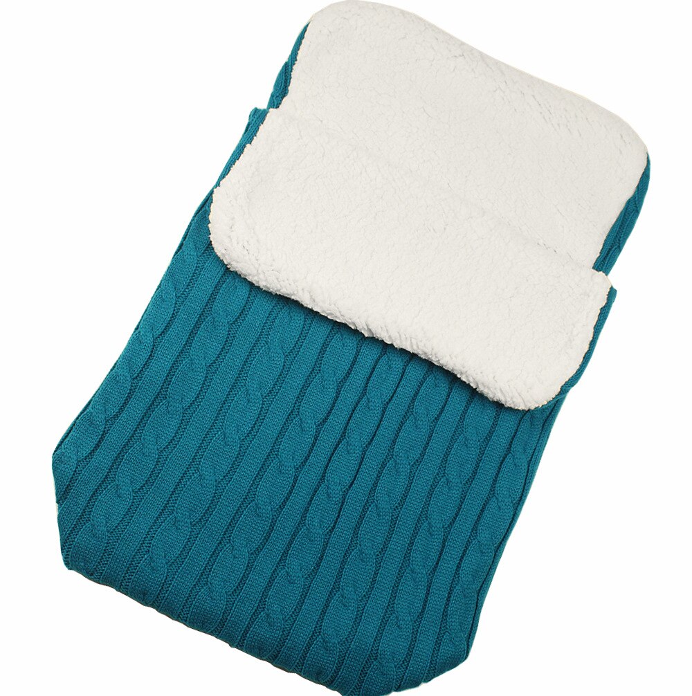 Baby Dikker Slaapzak Gebreide Warm Wrap Deken Pasgeboren Wandelwagen Winddicht Quilt Fleece Dikte Herfst Winter Deken: light blue