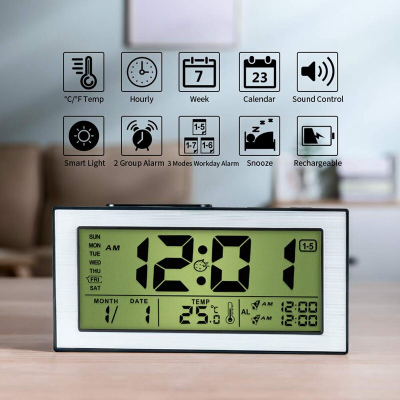 Digital Alarm Clock for Bedrooms,Simple Operation with Time and Temperature Display,2 Alarms and Snooze Function,Adjustable Volu
