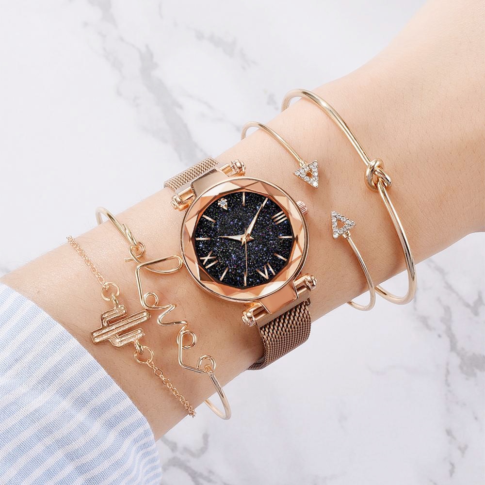 5pcs Set Luxe Vrouwen Horloges Magnetische Sterrenhemel Vrouwelijke Klok Quartz Horloge Dames Polshorloge relogio feminino
