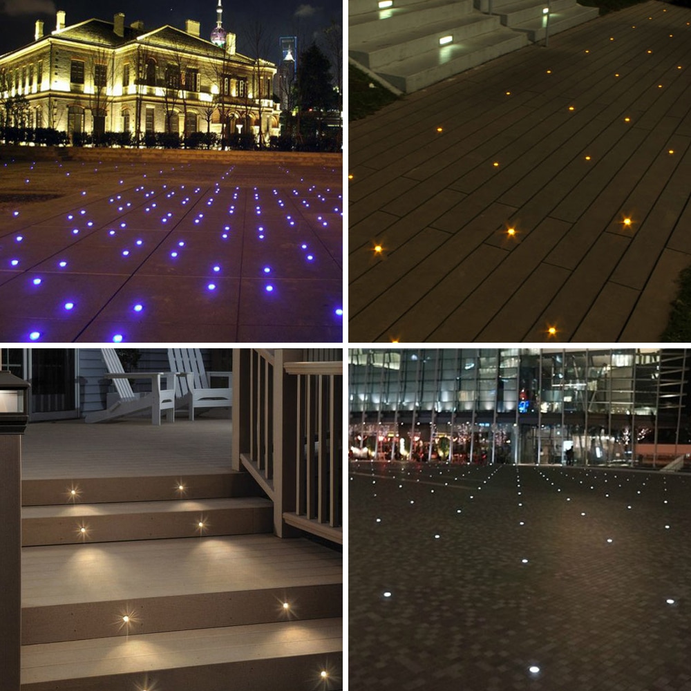 Luz subterránea 1W Mini iluminación enterrada DC12V impermeable IP67 cubierta de escalera lámpara de jardín Luz de esquina de pared luces 6 uds con controlador