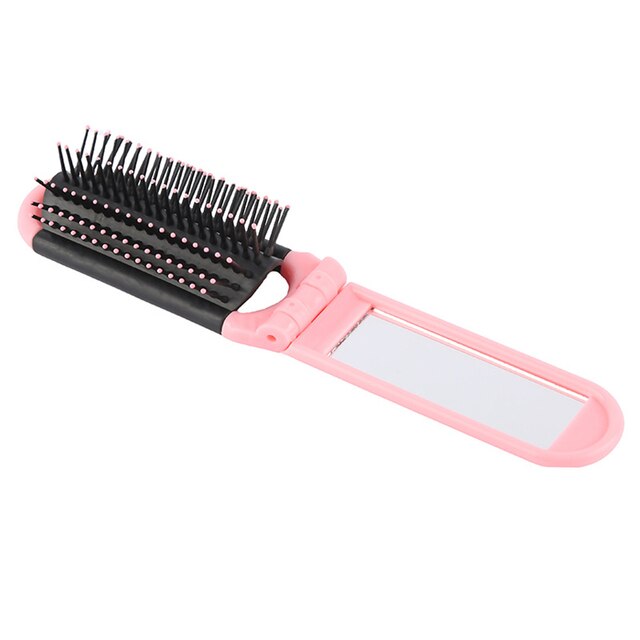 Peigne à cheveux de voyage , Portable et pliable, avec miroir, format de poche Compact, portefeuille, outils de coiffure: Pink