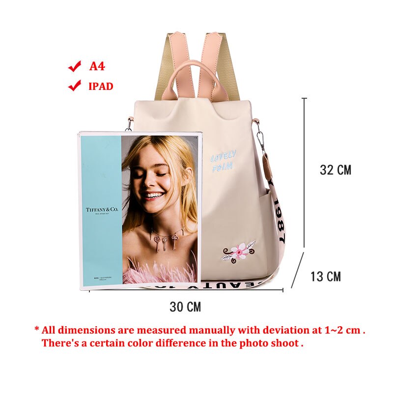 Waterdicht Anti Diefstal Oxford Rugzak Vrouwen Met Borduurwerk Bloemen Elegante Vrouwelijke Schooltas Rugzakken Voor Tiener Meisjes Tieners