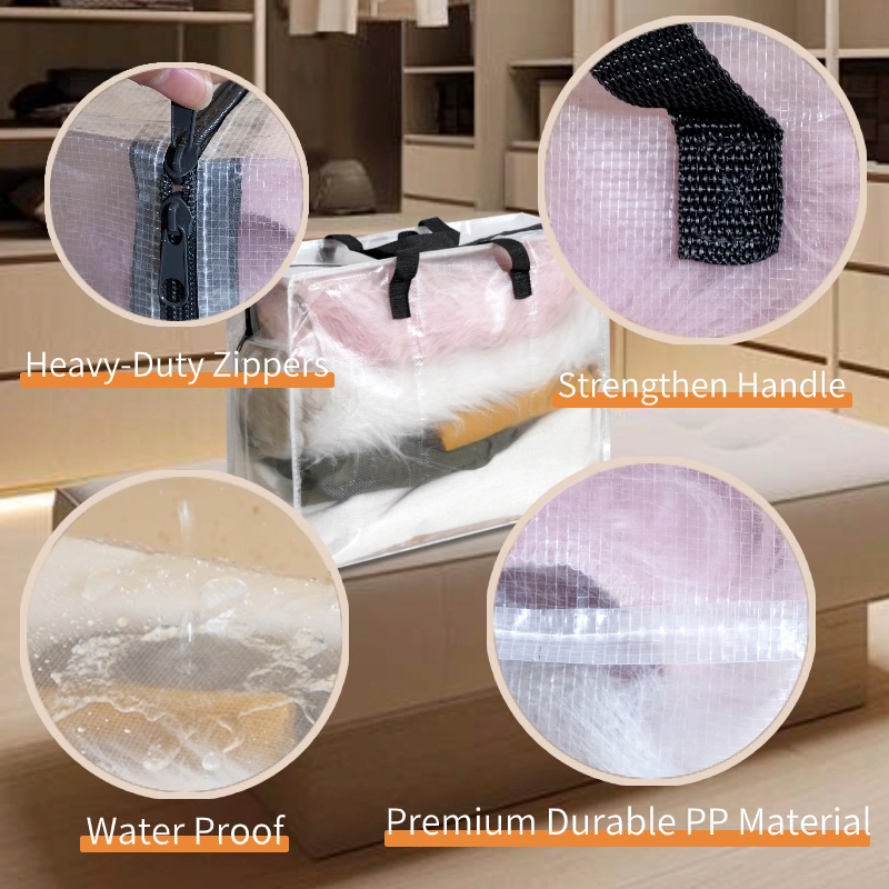 1pcs sacos móveis resistentes com alças reforçadas - alças mais fortes para fácil transporte e armazenamento de roupas - armazenamento transparente