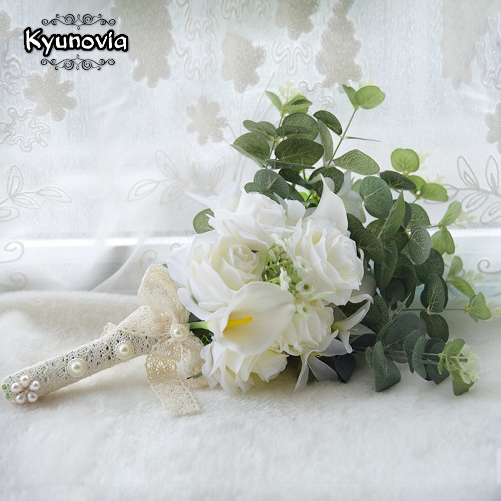 Mini ramo de flores de boda Boho de kyovia, ramo de novia con toque Real, flores de lirio blanco, ramo de novia FE100