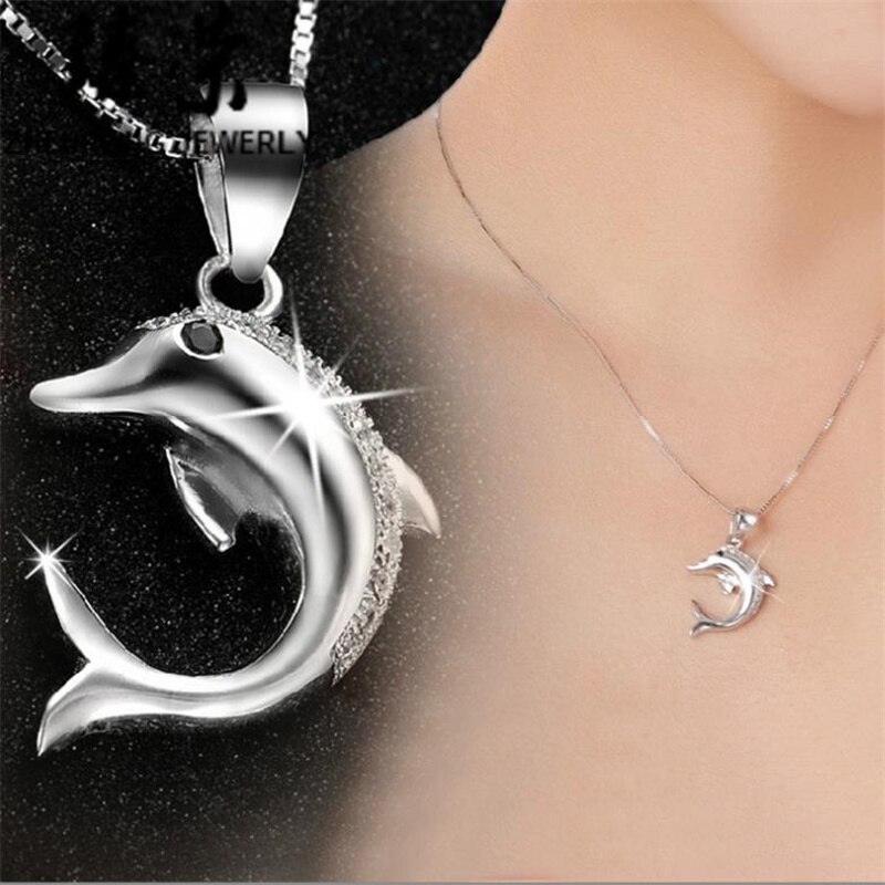 Collana romantica del pendente del delfino per il regalo di anniversario delle ragazze collana animale dello zircone sveglio argento 925 gioielli delle donne trasporto veloce