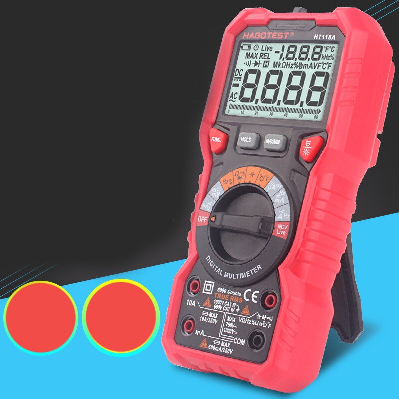 HABOTEST HT118A Digital Multimeter Automatic Range Multimeter 6000 Counts True RMS Measurement Voltage Current Resistance Capaci