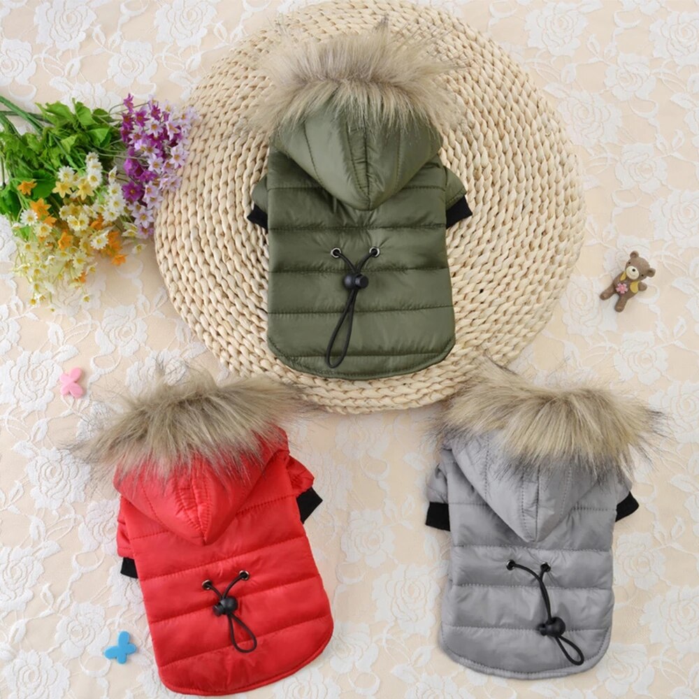 Middelgrote En Kleine Hooded Kleding Zachte Bont Kap Puppy Clothingwinter Warme Hond Jas Down Katoen Gewatteerde Jas