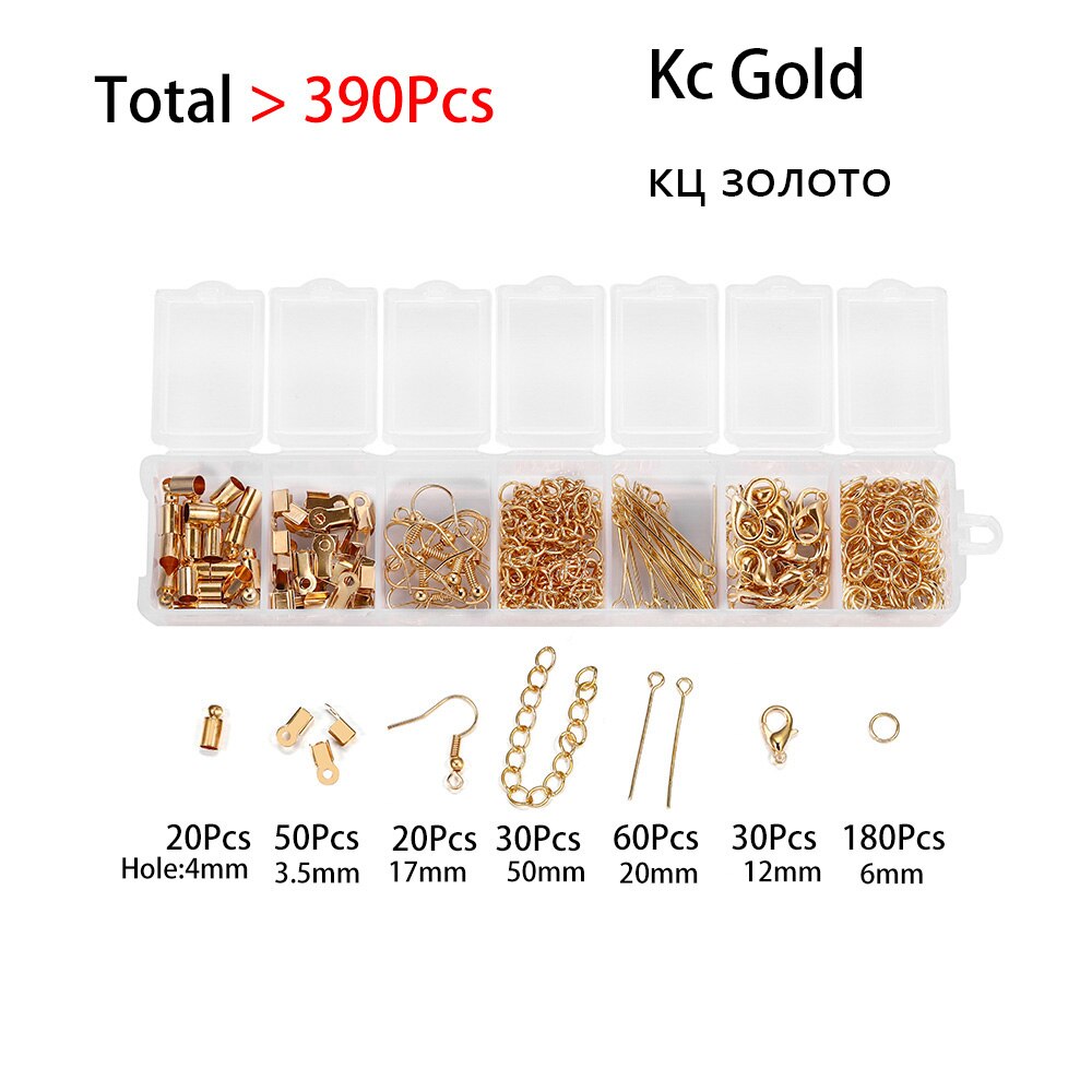 390PCS/Set Earrings Hook Jump Ring Eye Headpins Lobster Clasp DIY For Necklace Chain Jewelry Making kits Finding Supplies sets: Kc Gold