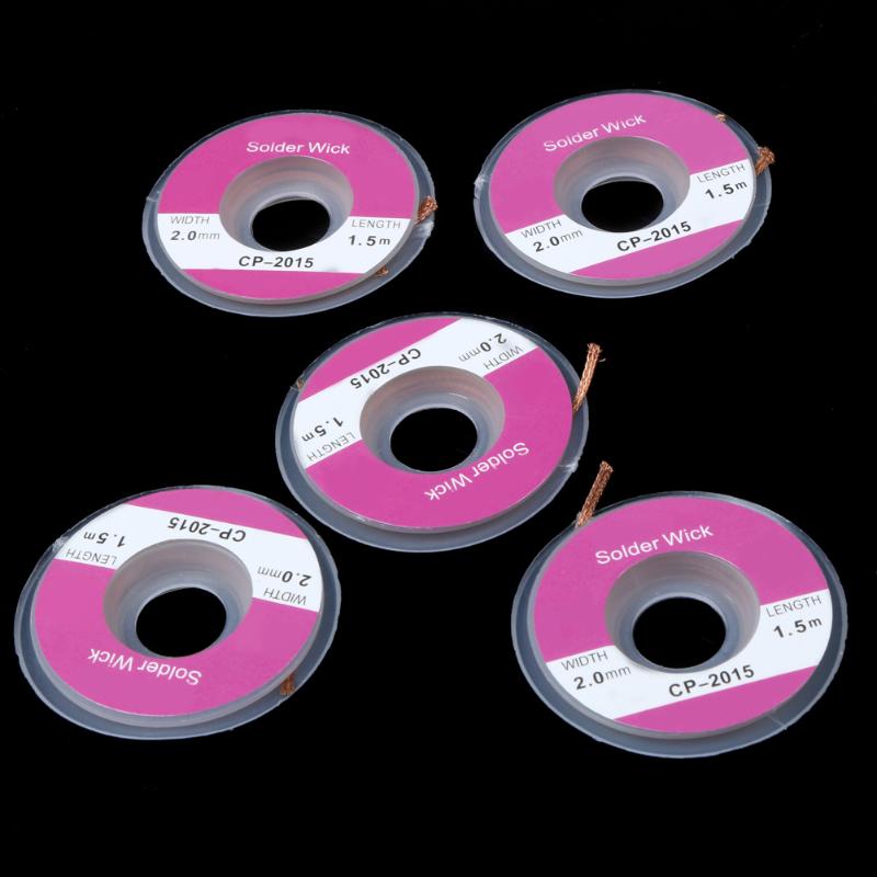 5 uds. 5 pies 2,0mm desoldador trenza removedor de soldadura Sucker Flux Wick Cable Línea alámbrica con flujo único No limpio