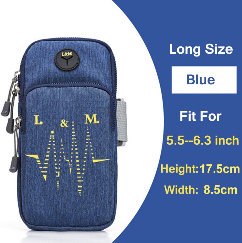 Outdoor Sport Phone Bag For Doogee V20 X95 S95 Pro S86 S68 S58 P30 N30 N20 N100 HomTom R17 H80 Arm Band Run Case Zipper Pouch: L(17.5 x 8.5cm)Blue