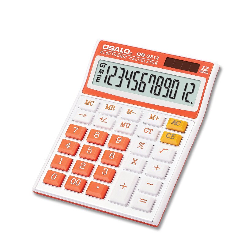 Calculator Desktop Environmental Protection Abs Plastic Solar Dual Power 12 Digit Color Os-9812vc Large Screen Display Computer: Red