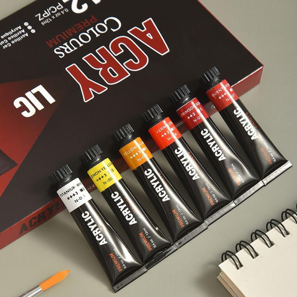 12/24 Colors 12ml Tube Waterproof Acrylic Paint Set Student Stationery School Art Painting Paint