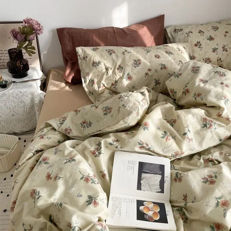 Romantische Bettwäsche einstellen Blumen- eins Stil Bettbezug Flache Blatt mit Kissenbezüge Einzigen Königin Volle Größe Jungen Mädchen Koreanischen Bett leinen