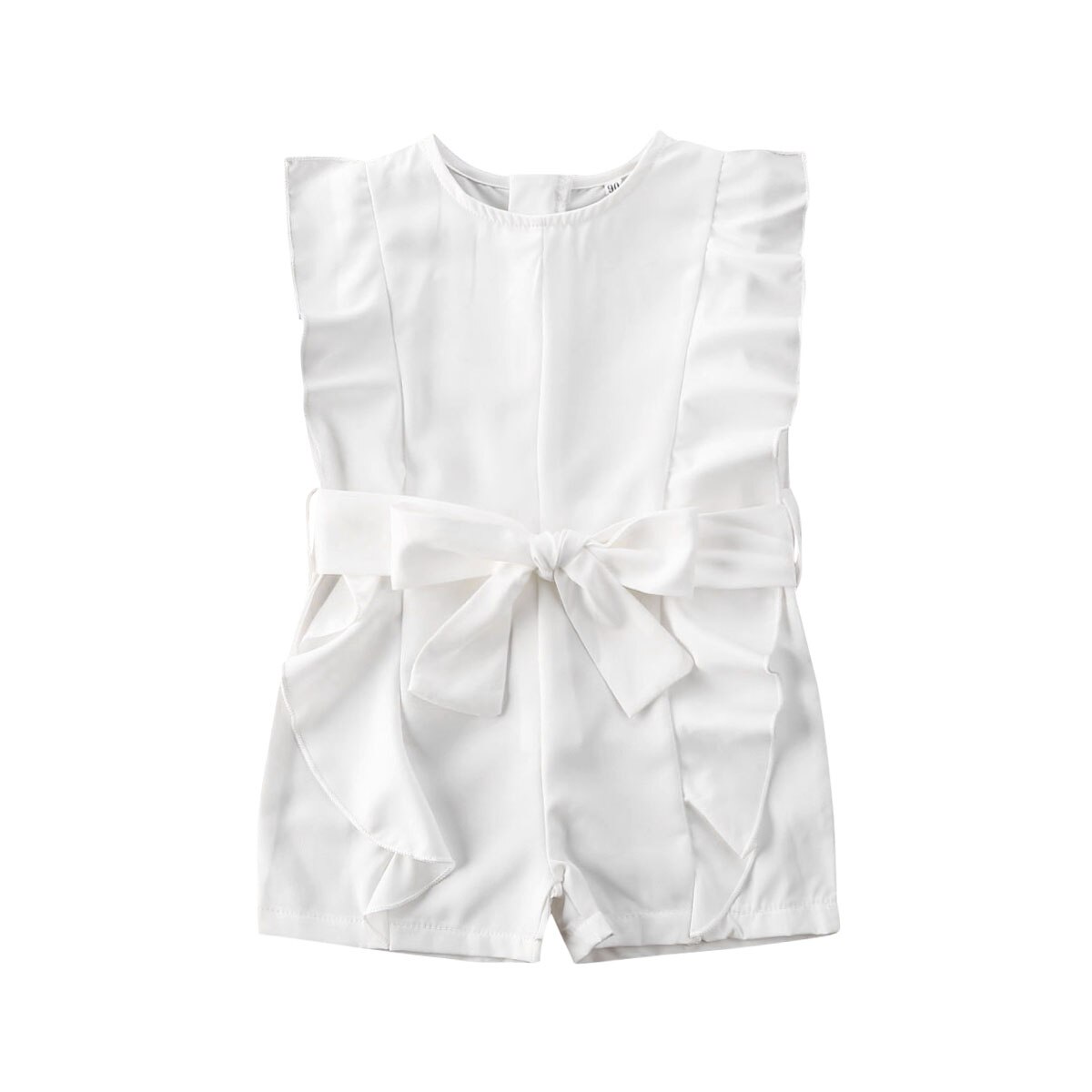 Peuter kind baby meisje 1t-5t rompertjes chiffon ruches mouwloos effen romper jumpsuit kleding outfit zonnepak: Wit / 4t