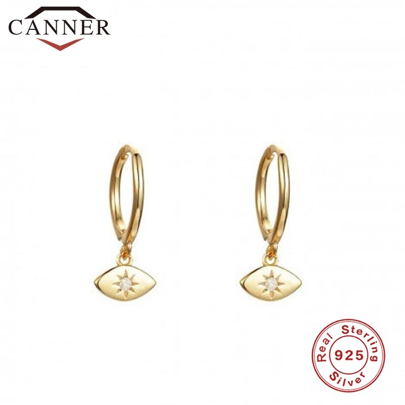 Dåse små luksus øreringe 925 sterling sølv zirkon øreringe runde sølv guld farve øje øreringe fine smykker: Guld 2