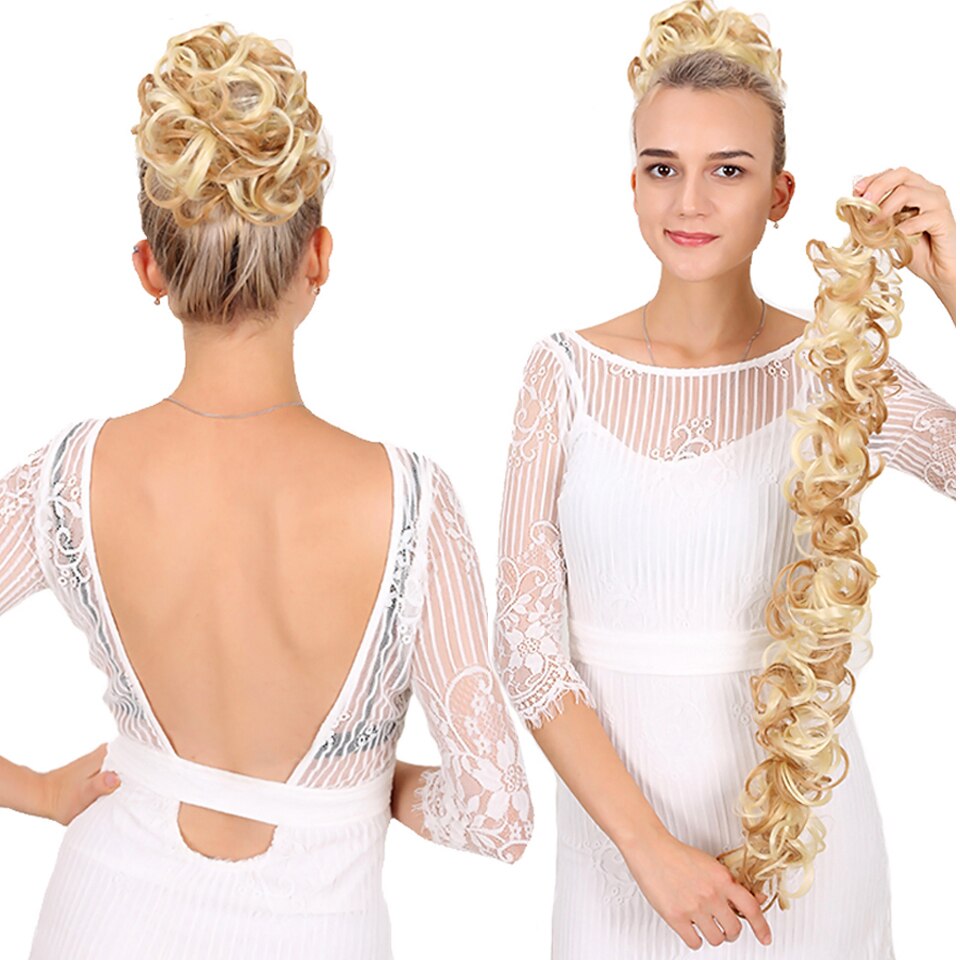 HUAYA Synthetic Chignon Hairpiece Messy Curly Scrunchie Hair Bun for women hair Extensions with Rubber Band Updo Ponytail