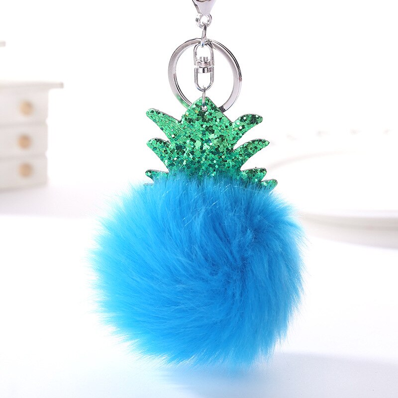 Pluizige Faux Fur Ball Pompom Sleutelhanger Vrouwen Bag Charms Kerstboom Ananas Sleutelhanger Trinket Auto Sleutelhanger Kettingen 2C0322: 15