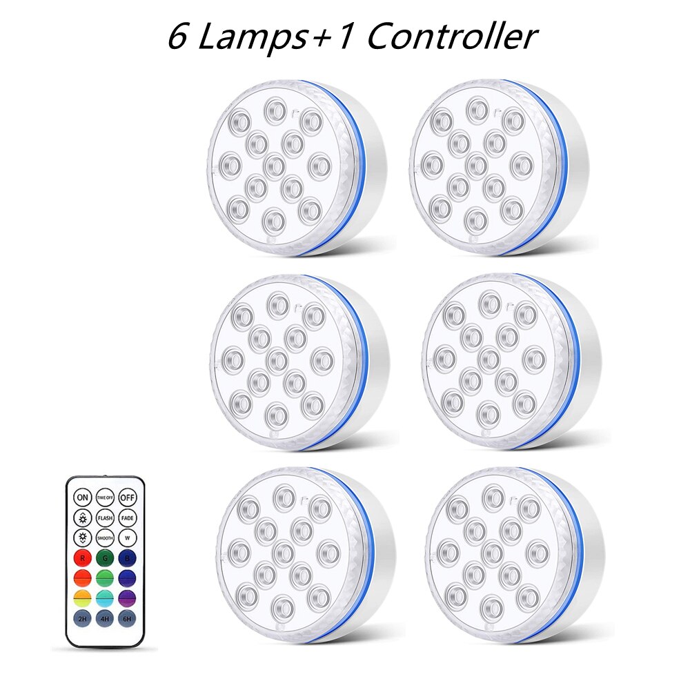 Updated Submersible Light Magnet Suction Cups IP68 Waterproof RGB Underwater Pool Lights for Pond Aquarium Garden Night Lamps: 6 Lamp 1 Controller / 8.5CM