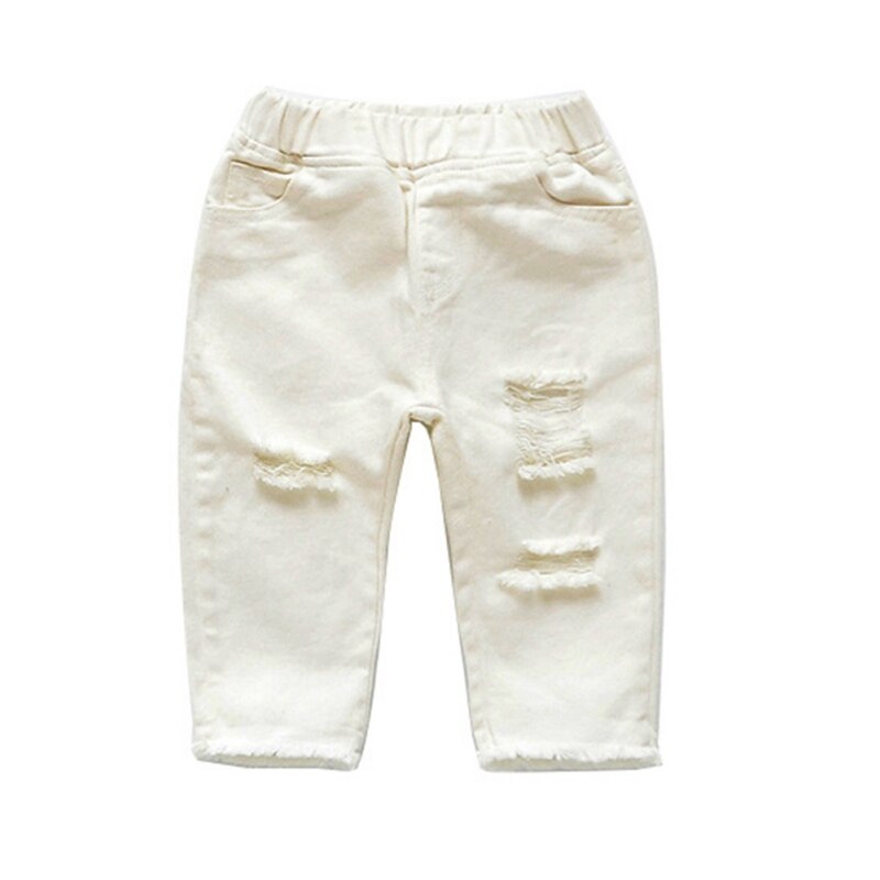 Frühling Herbst Baby Mädchen Zerrissene Jeans freundlicher Schlauch freundlicher Gebrochen See Hosen Weiß Farbe Mädchen Elastische Taille Denim Hosen: Elfenbein / 12m