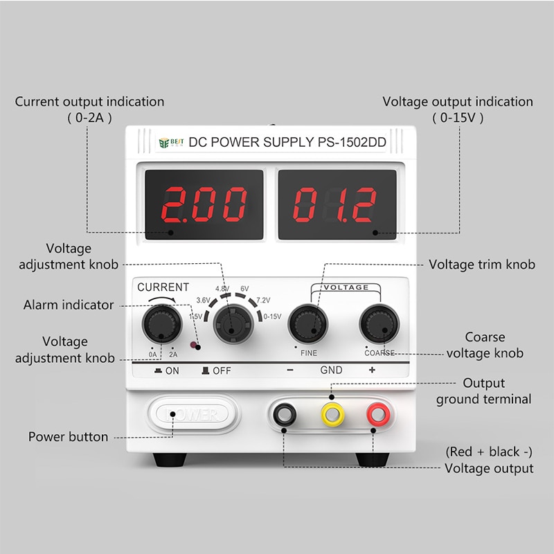 Best 1502DD Adjustable DC Power Supply 0-2A 15V Digital Display Phone Repair Power Supply Continuous Conductive DC Regulator