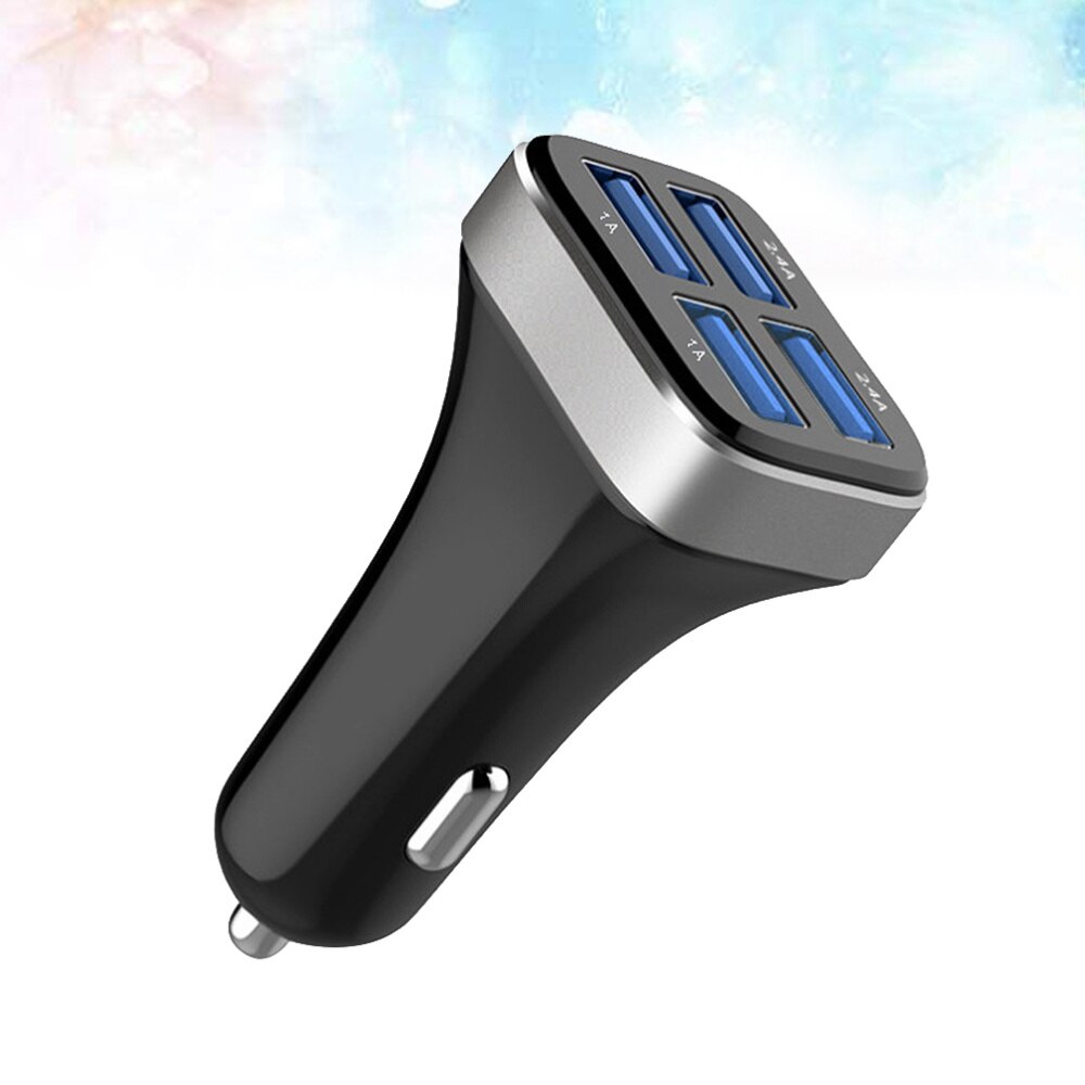 1 Pc 2.4A 4 Usb Poorten Socket Multi Functie Auto Telefoon Oplader (Zwart En Zilver)