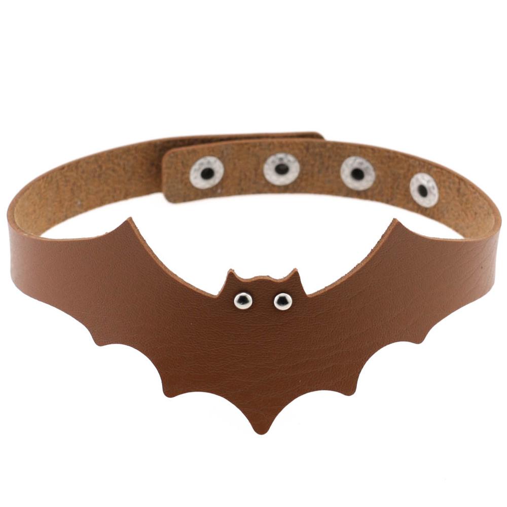 Small Devil Black PULeather Bat Wing Choker Handmade Nightclub Vampire Collar Clavicle Necklace Halloween Women: light brown