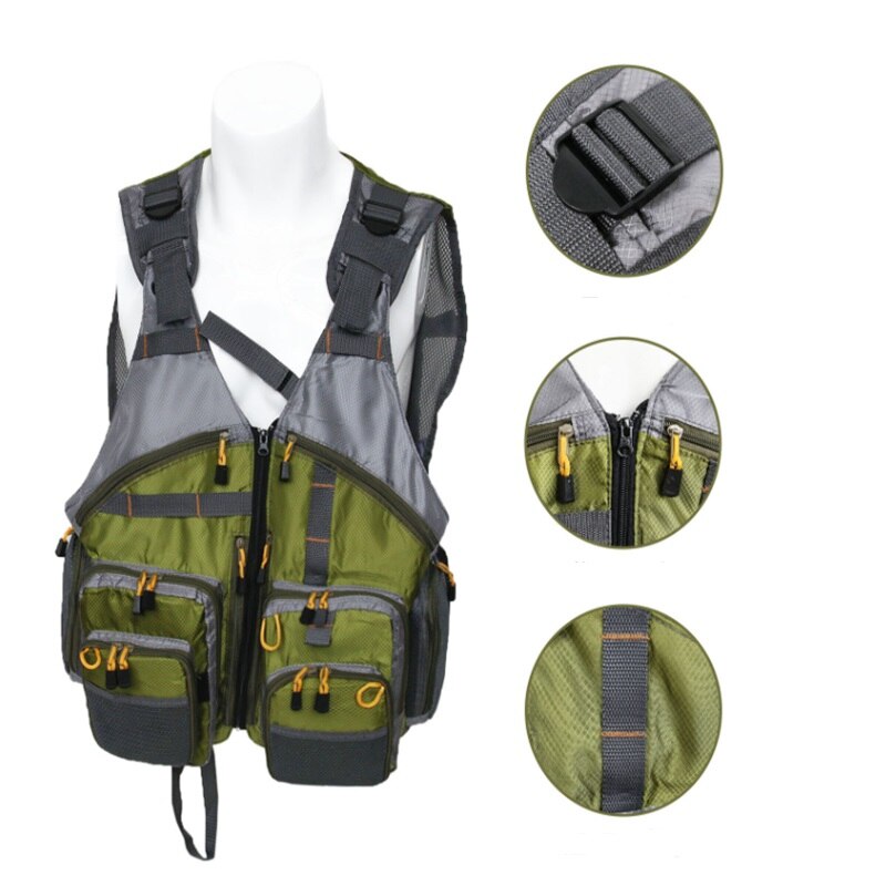 Men's Fly Fishing Vest Adjustable Size Multiple Pockets Bass Fishing Mesh Backpack For Men And Women