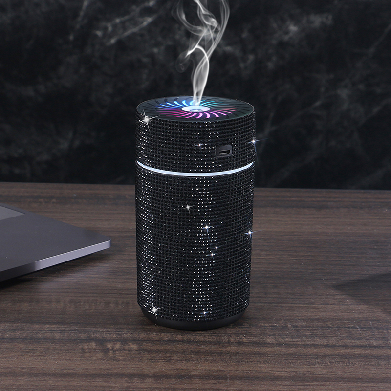 Luxe Glanzende Auto Diffuser Luchtbevochtiger Met Led Licht Diamant Auto Luchtreiniger Diffuser Luchtverfrisser Bling Auto Accessoires: Black