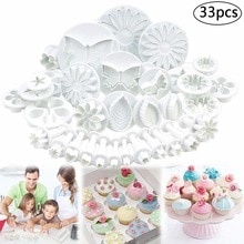 33 Stuks Cake Decorating Fondant Plunger Cutters Gereedschap Mold Cake Decorating Gereedschap Diy Bakken Tools Bakvormen Cakevorm: 33pcs cookie mold