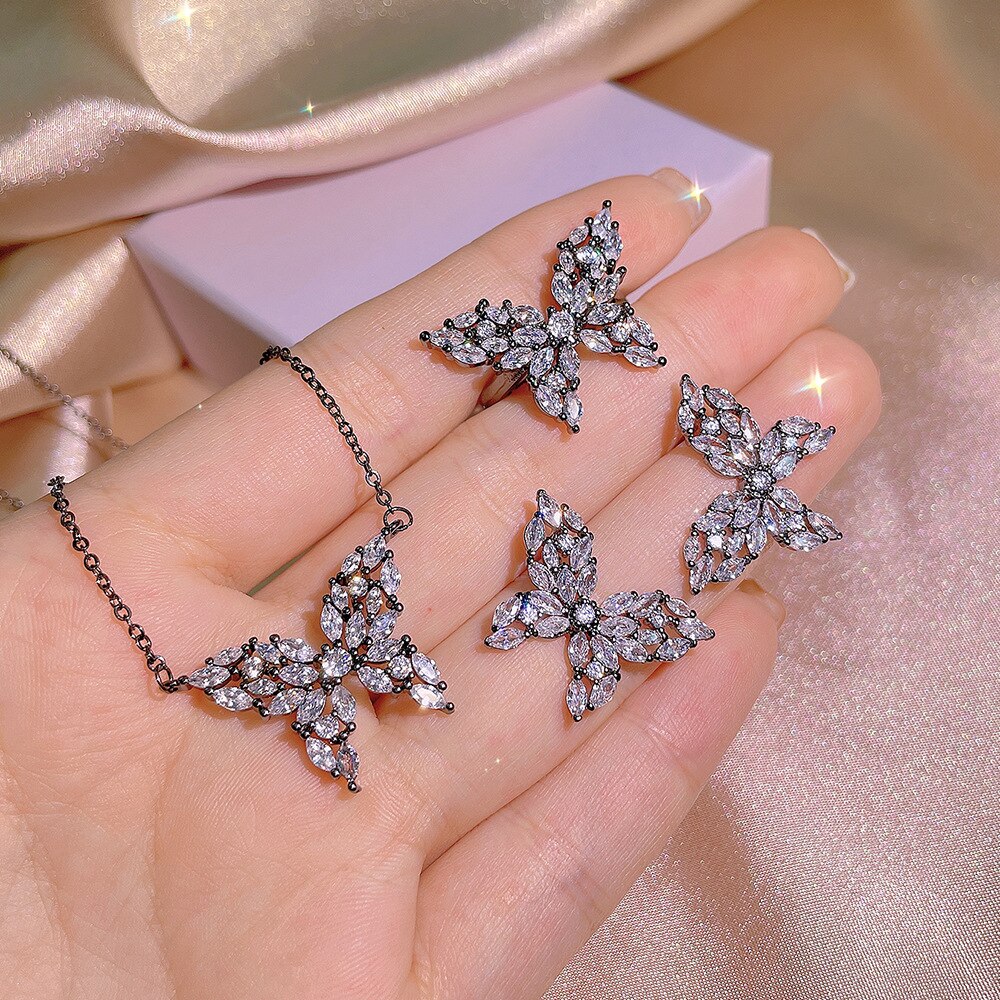 2022 Trendy Bow Zilver Kleur Bruid Sieraden Sets Voor Vrouwen Anniversary Sieraden J6856