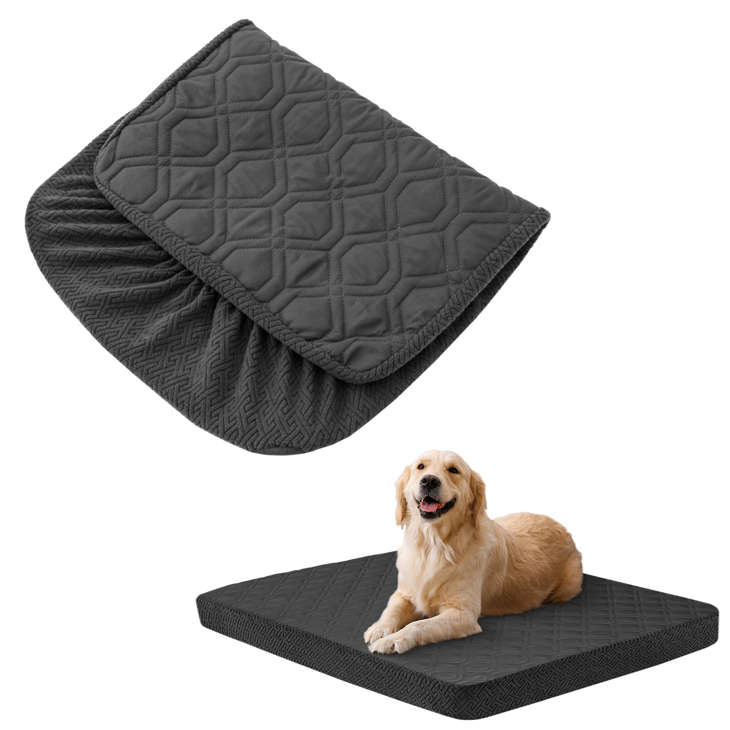Dog Bed Covers Replacement Washable - Waterproof Dog Bed Covers Quilted, Water Absorbable Pet Puppy Bed Cover for Dog Cat: L / GRAY