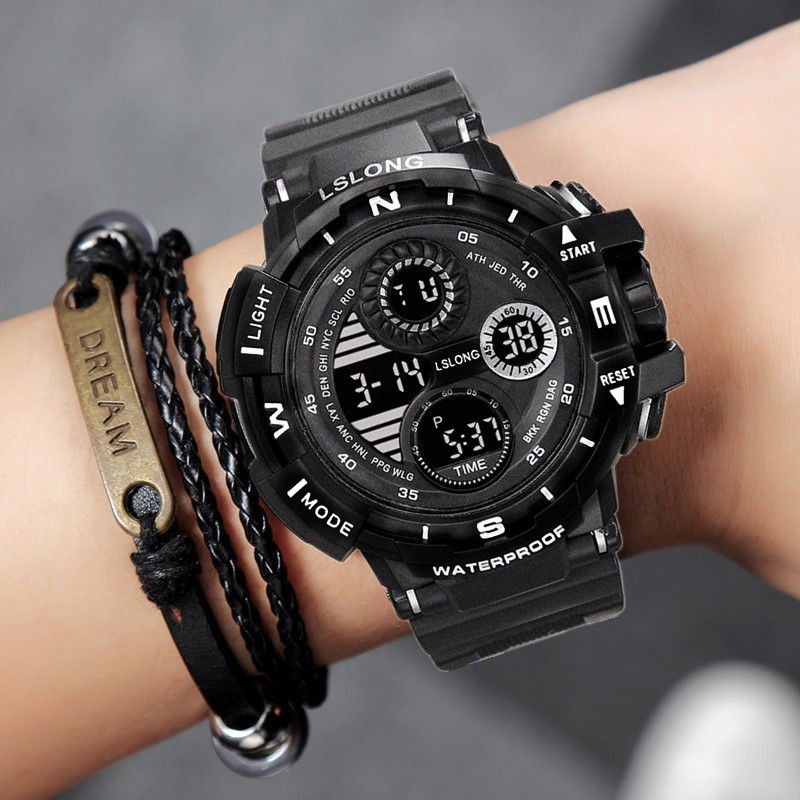 Reloj Digital negro YIKAZE para hombres, relojes deportivos, cronógrafo impermeable para exteriores, reloj de mano G, reloj de pulsera para estudiantes de choque de infantería