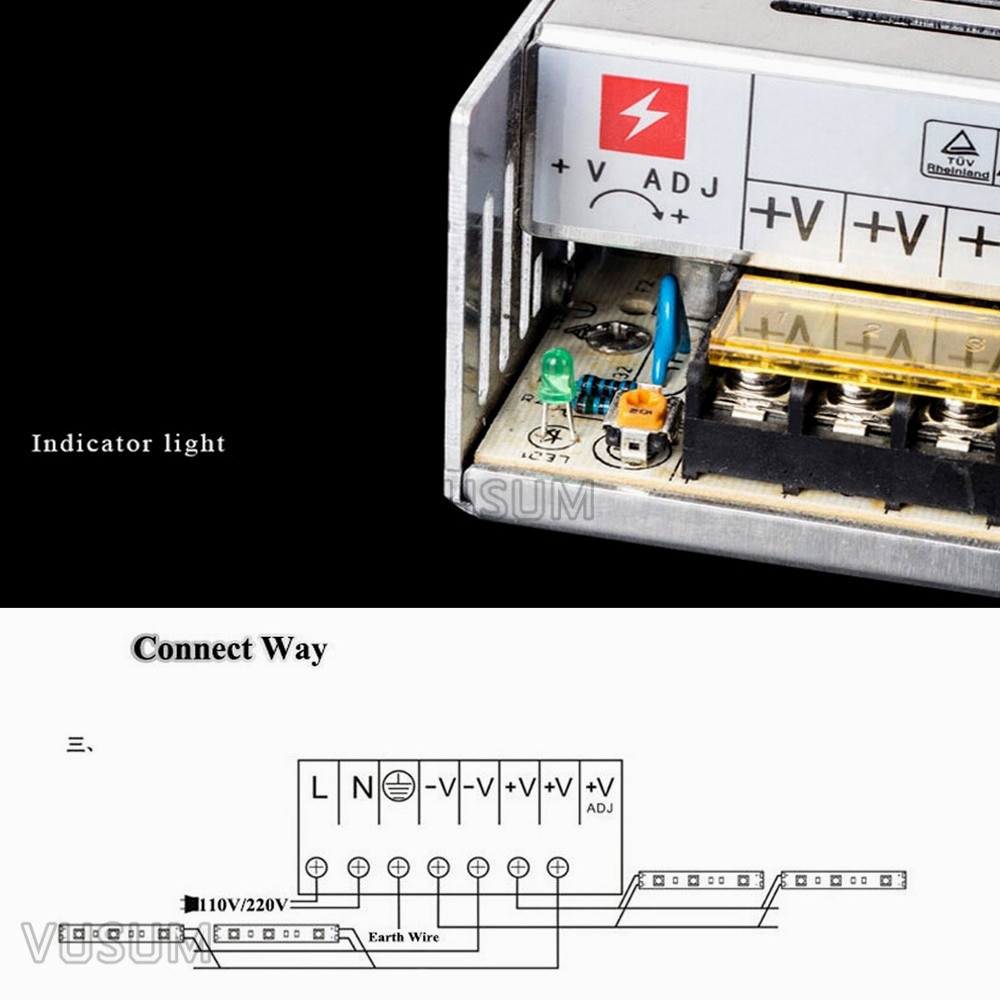 Fonte de alimentação led vusum, transformador de fonte de alimentação 5v 110v ac para dc 5v 2a driver 6a 10a 20a 30a 40a 50a 60a 72a