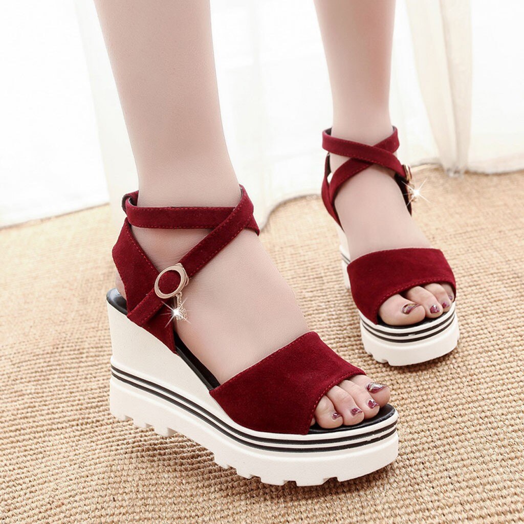 Moda donna estate pompe sandali con plateau zeppe romane Casual sandali con punta aperta bocca di pesce spessa con sandali tacco alto: Rosso / 35