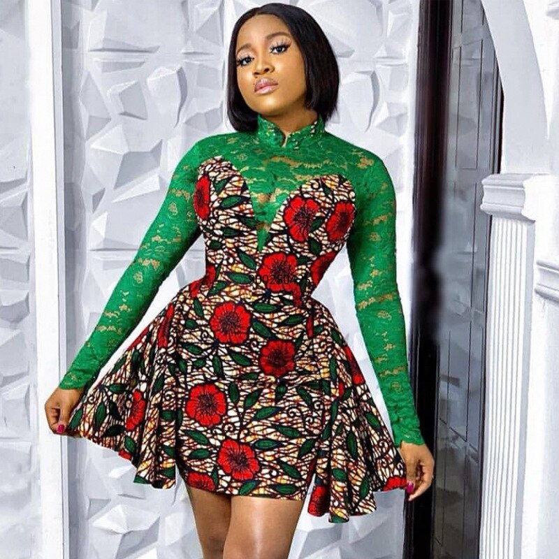 Vestidos africanos para mujer Dashiki S Bazin Riche, vestidos africanos de encaje de manga larga, ropa Retro Africana