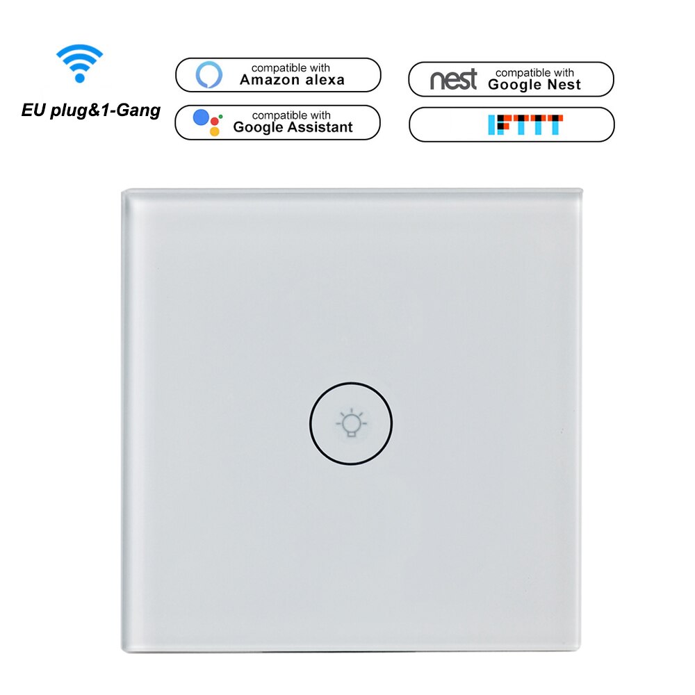 Voice Control Switch Smart Life Wi-Fi Switch Remote Control Touch Panel Control Voice Control Timing Fuction for Android iOS: White EU 1-Gang